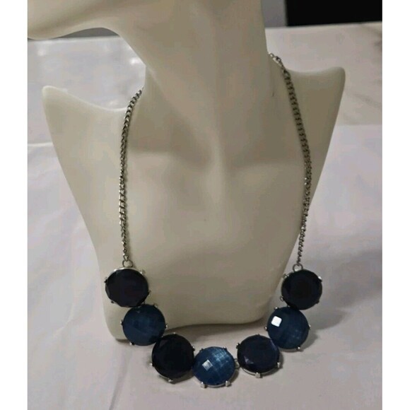 VTG Charming Charlie Designer Navy Blue Circles Rhinestones Necklace Adjustable - Picture 1 of 7